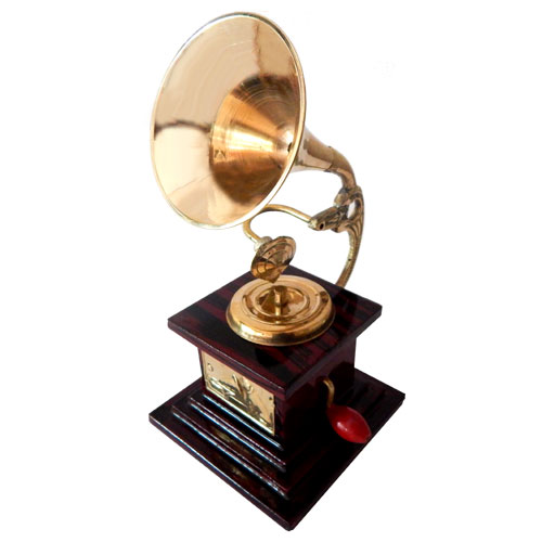 Vintage Mini Brass Gramophone