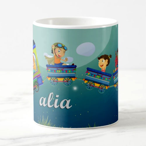 Kids Flying Train Personalised Magic Mug