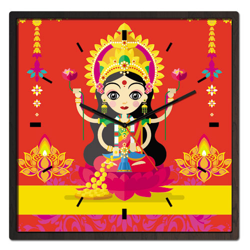 Wooden Laxmi Goddess Clock